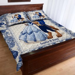 Tale as Old as Time - Couple Gift Toyle De Jouy Style - Personalized Couple Quilt Set – view 4