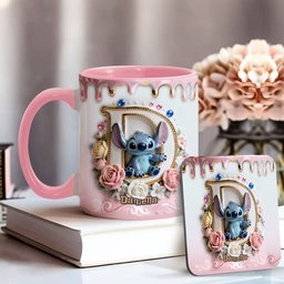 Custom Alphabet For Blue Monster Lover - Personalized Ohana Accent Mug & Coaster – view 2