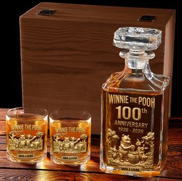 Honey Bear Celebrate 100th Anniversary - Personalized Yellow Bear Whiskey Decanter Set – view 3