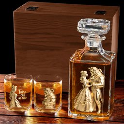 Fairy Tale Romantic Tale As Old As Time - Personalized Beauty And The Beast Whiskey Decanter Set – view 3