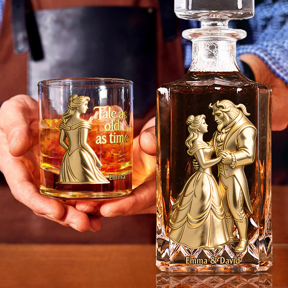 Fairy Tale Romantic Tale As Old As Time - Personalized Beauty And The Beast Whiskey Decanter Set – view 5