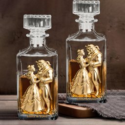Fairy Tale Romantic Tale As Old As Time - Personalized Beauty And The Beast Whiskey Decanter Set – view 6