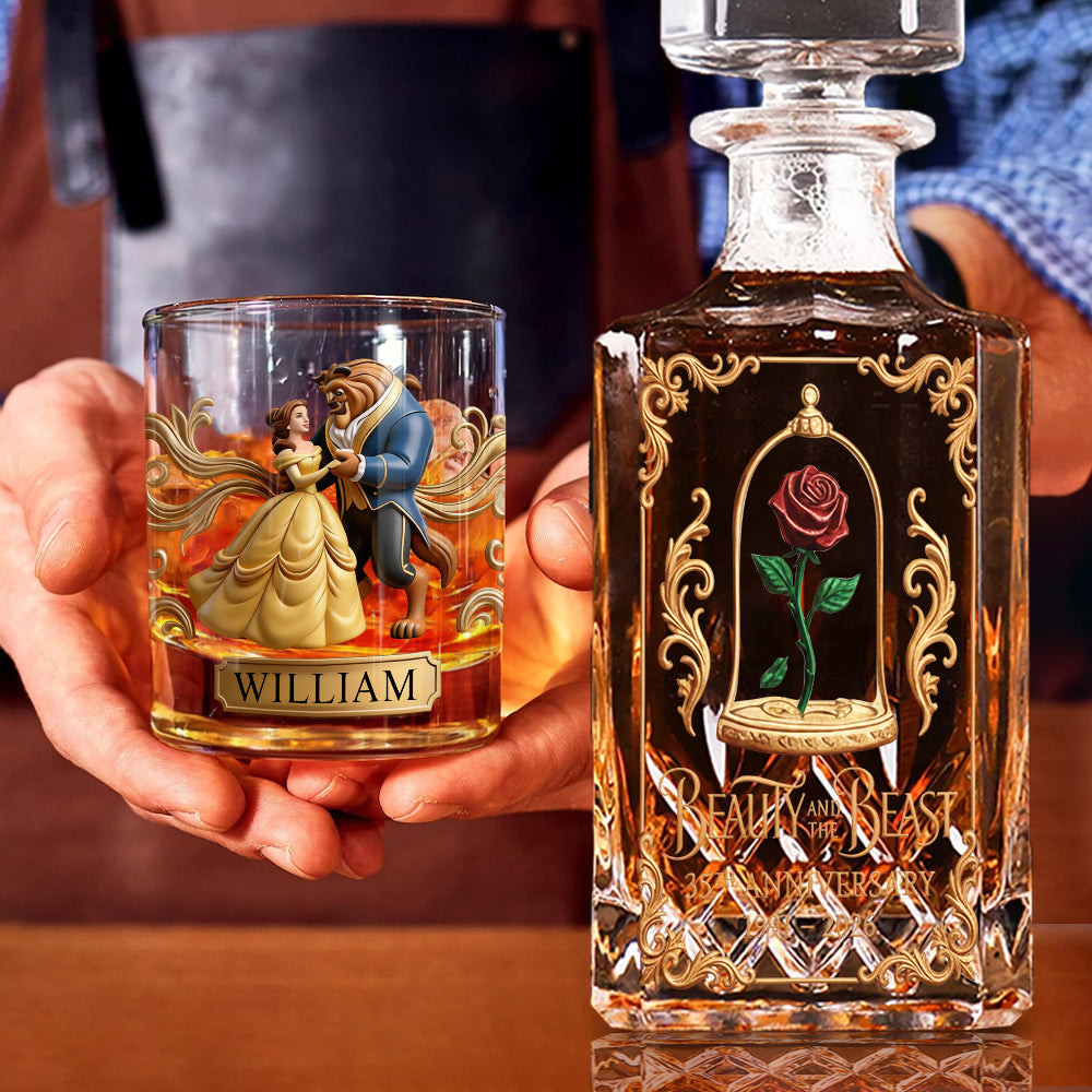 Princess And Her Beast 35th Anniversary - Personalized Beauty And The Beast Whiskey Decanter Set – view 5