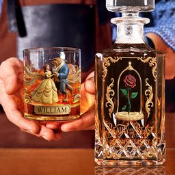 Princess And Her Beast 35th Anniversary - Personalized Beauty And The Beast Whiskey Decanter Set – view 5