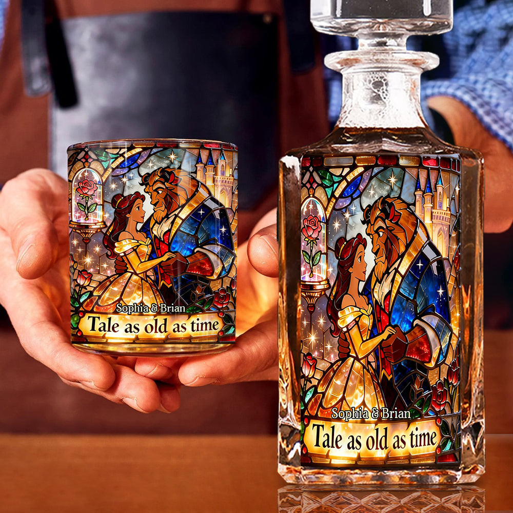 Romantic Fairy Tales - Personalized Beauty And The Beast Whiskey Decanter Set – view 5