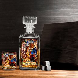 Romantic Fairy Tales - Personalized Beauty And The Beast Whiskey Decanter Set – view 4