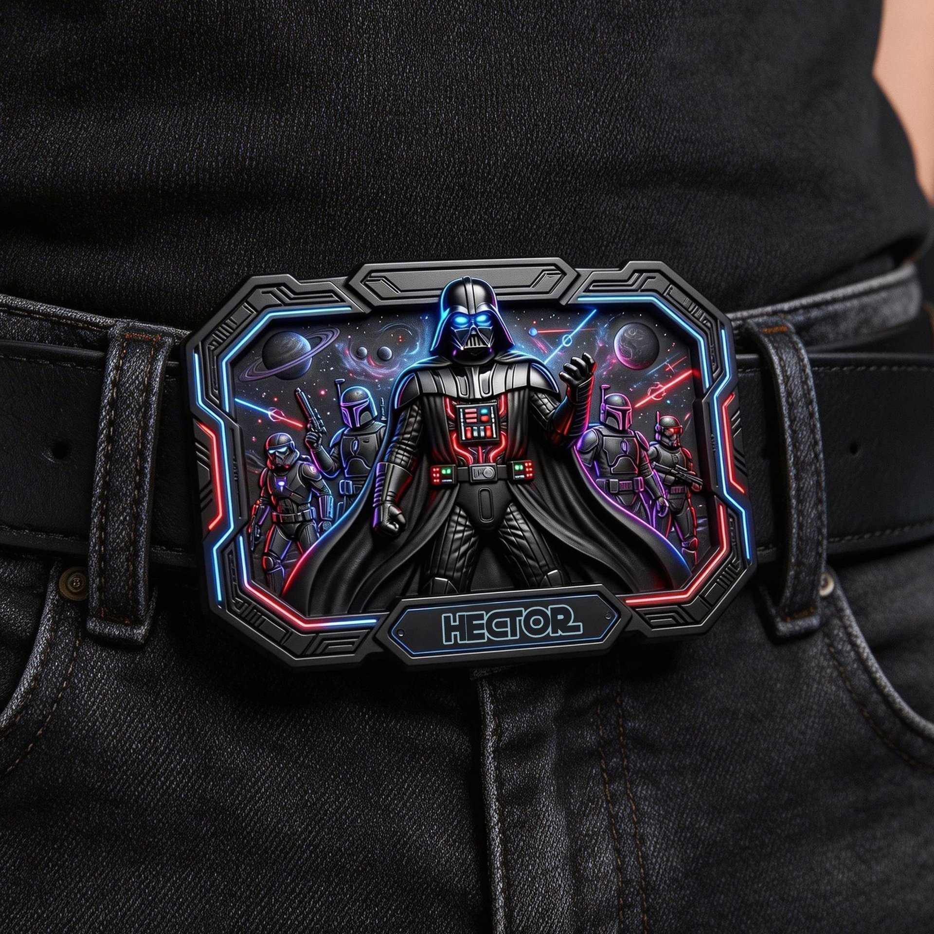 Dark Side - Personalized The Force Leather Belt With Shaped Buckle
