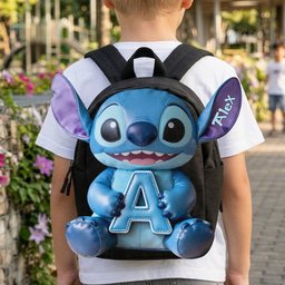 Cute Blue Alien & Letter - Personalized Ohana Changeable Leather Patch Backpack – view 6