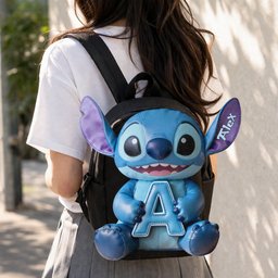 Cute Blue Alien & Letter - Personalized Ohana Changeable Leather Patch Backpack – view 7