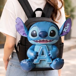 Cute Blue Alien & Letter - Personalized Ohana Changeable Leather Patch Backpack – view 5