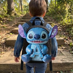 Cute Blue Alien & Letter - Personalized Ohana Changeable Leather Patch Backpack – view 3