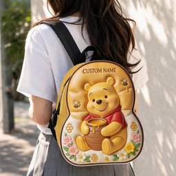 Bear, Honey And Flower - Personalized Yellow Bear Changeable Leather Patch Backpack – view 7