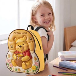 Bear, Honey And Flower - Personalized Yellow Bear Changeable Leather Patch Backpack – view 4