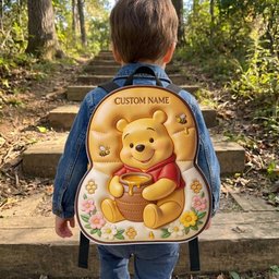Bear, Honey And Flower - Personalized Yellow Bear Changeable Leather Patch Backpack – view 3