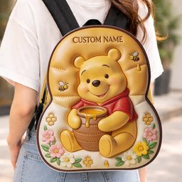 Bear, Honey And Flower - Personalized Yellow Bear Changeable Leather Patch Backpack – view 5