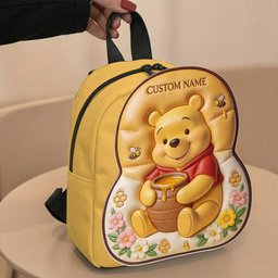 Bear, Honey And Flower - Personalized Yellow Bear Changeable Leather Patch Backpack – view 2