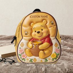 Bear, Honey And Flower - Personalized Yellow Bear Changeable Leather Patch Backpack – view 8