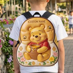 Bear, Honey And Flower - Personalized Yellow Bear Changeable Leather Patch Backpack – view 6