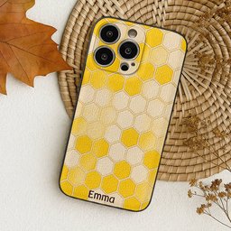Winnie Friends Leather Case & Dangling Charm - Personalized Yellow Bear 3D Embossed Leather Phone Case – view 2