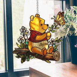 Cute Yellow Bear - Personalized Yellow Bear Window Hanging Suncatcher Ornament – view 5