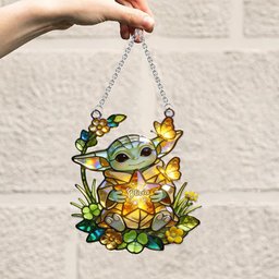 Cute Green Baby - Personalized The Force Window Hanging Suncatcher Ornament – view 3