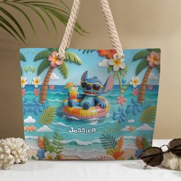 Blue Monster Summer Vibes - Personalized Ohana Beach Bag With Plush Charm – view 7