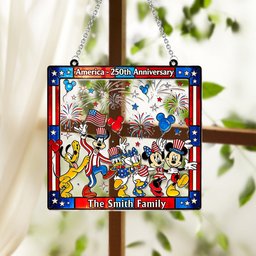 Patriotic Magic Cartoon - Personalized Mouse Window Hanging Suncatcher Ornament – view 2