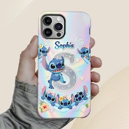 Cute Blue Alien With Letter - Personalized Ohana Full Print Phone Case – view 5