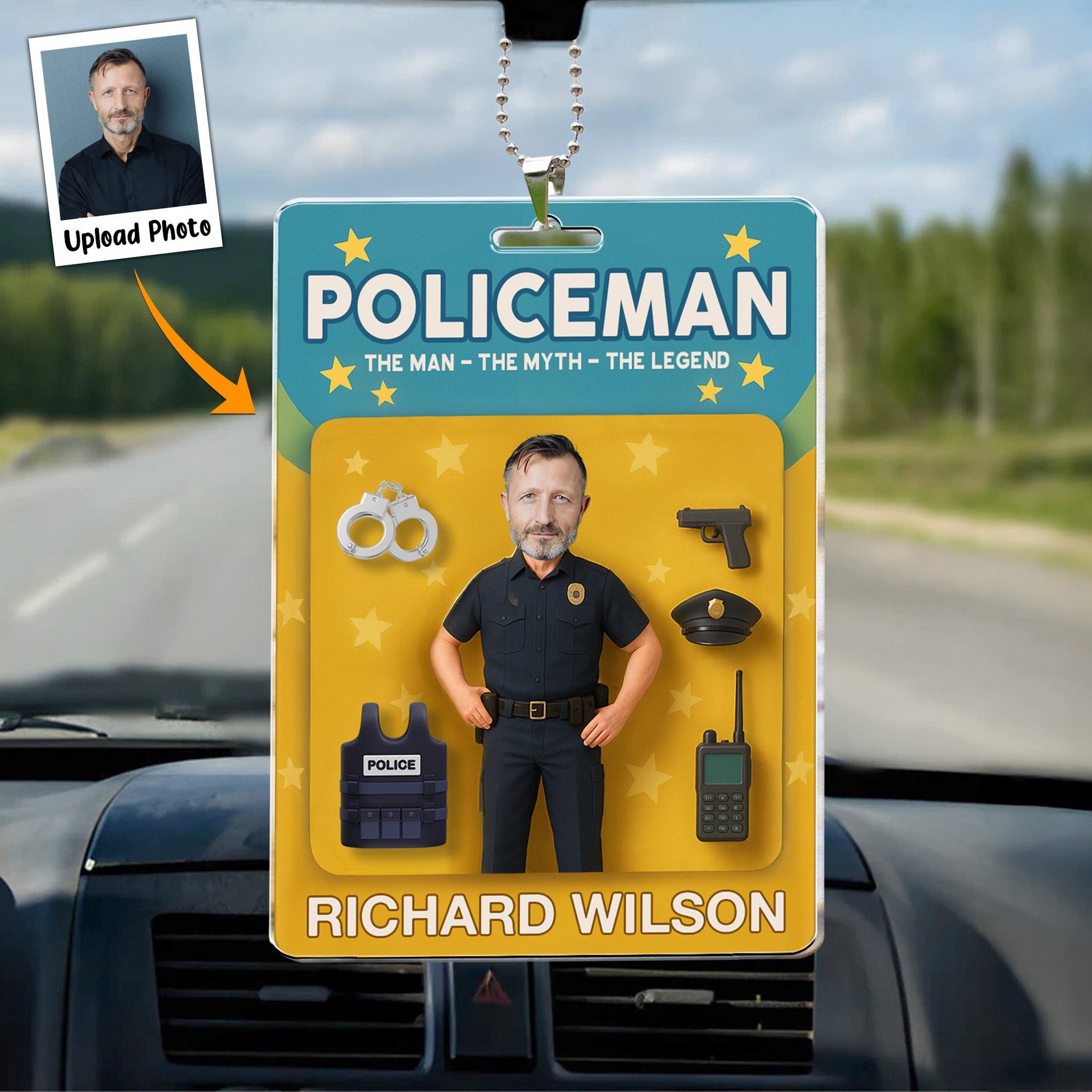 Policeman The Man The Myth The Legend - Personalized Photo Rear View Mirror Accessory