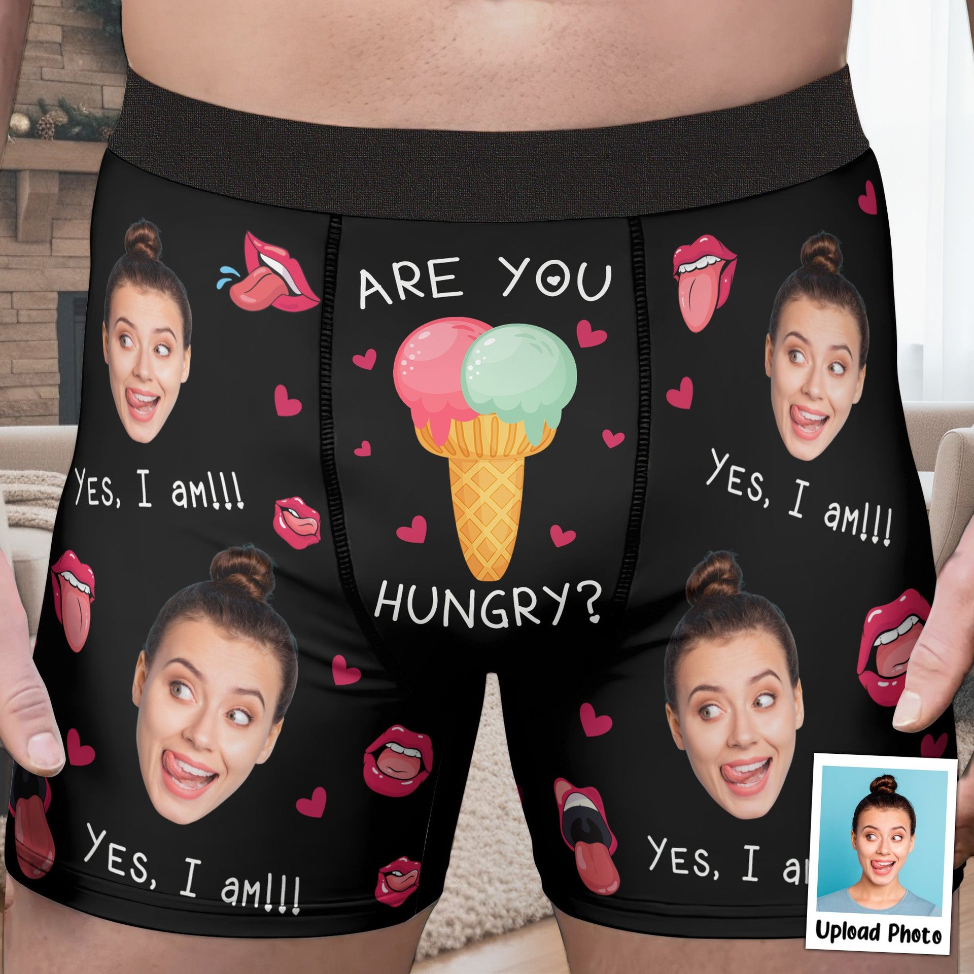 Are You Hungry Funny Gift For Him - Personalized Photo Men's Boxer Briefs