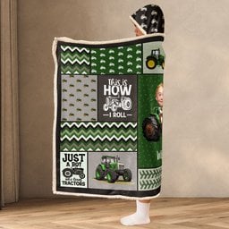 Custom Face Boy Loves Tractors - Personalized Photo Wearable Blanket Hoodie – view 4