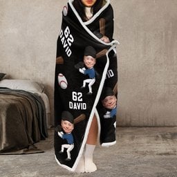 Custom Kid Face Funny Baseball & Softball - Personalized Photo Wearable Blanket Hoodie – view 5