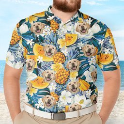 Custom Polo Shirt With Funny Face Hawaiian Pattern - Personalized Photo Polo Shirt – view 4
