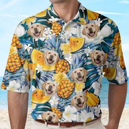 Custom Polo Shirt With Funny Face Hawaiian Pattern - Personalized Photo Polo Shirt – view 2