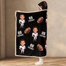Football Players Custom Face - Personalized Photo Wearable Blanket Hoodie – view 4