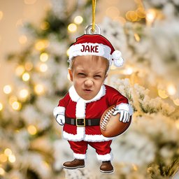 Playing Sports In Santa Costume - Personalized Acrylic Photo Ornament – view 4