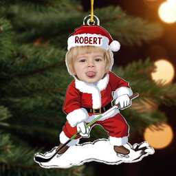 Playing Sports In Santa Costume - Personalized Acrylic Photo Ornament – view 2
