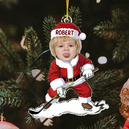 Playing Sports In Santa Costume - Personalized Acrylic Photo Ornament – view 6