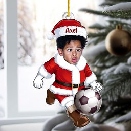 Playing Sports In Santa Costume - Personalized Acrylic Photo Ornament – view 5