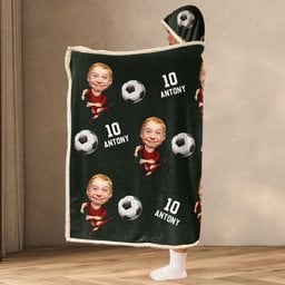 Soccer Players Custom Face - Personalized Photo Wearable Blanket Hoodie – view 2