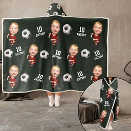 Soccer Players Custom Face - Personalized Photo Wearable Blanket Hoodie – view 6