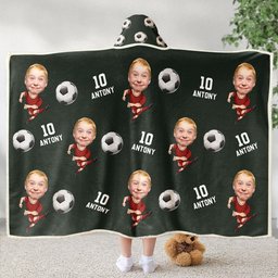 Soccer Players Custom Face - Personalized Photo Wearable Blanket Hoodie – view 5