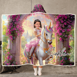 Unicorn Princess - Gifts For Daughters, Girls - Custom Face & Name - Personalized Photo Wearable Blanket Hoodie – view 2