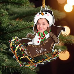 Custom Face Adorable Baby With Santa Sleigh - Personalized Acrylic Photo Ornament – view 5