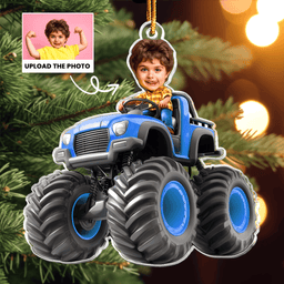 Custom Face Kid Riding Monster Truck - Gifts For Toddler, Kids - Personalized Acrylic Photo Ornament – view 6