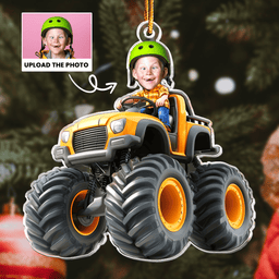 Custom Face Kid Riding Monster Truck - Gifts For Toddler, Kids - Personalized Acrylic Photo Ornament – view 2