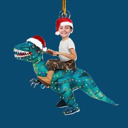 Cute Kid Xmas Dinosaur Unicorn Flamingo Alien - Personalized Kids Photo Ornament – view 5