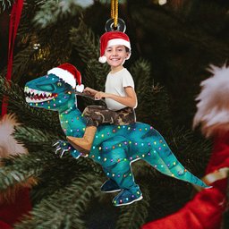 Cute Kid Xmas Dinosaur Unicorn Flamingo Alien - Personalized Kids Photo Ornament – view 4