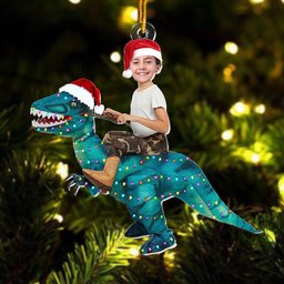 Cute Kid Xmas Dinosaur Unicorn Flamingo Alien - Personalized Kids Photo Ornament – view 2