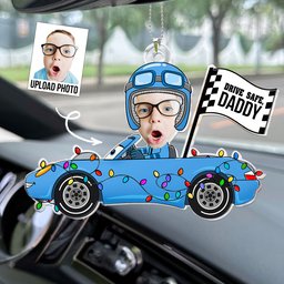 Drive Safe Daddy Custom Face Kid - Personalized Photo Rear View Mirror Accessory – view 2